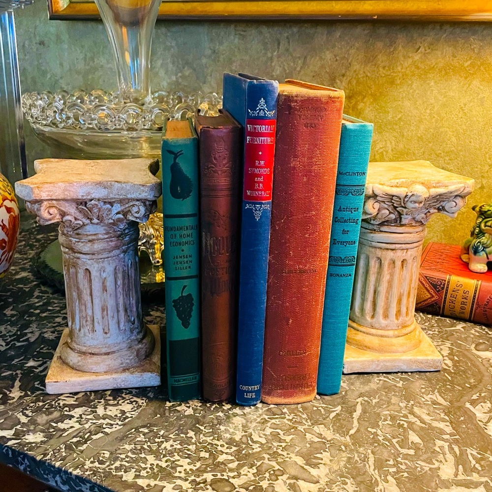 Vintage Column Bookends Pillar Candle Stands Plaster Neoclassical Decor
